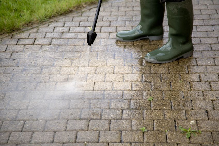 outdoor patio cleaning with high pressure water jet