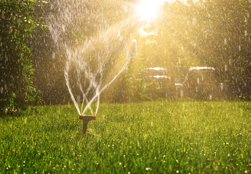 Properly watering grass with sprinkler for the summer months